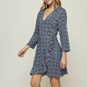 3/4 Sleeve Ditsy Floral Mini Wrap Dress